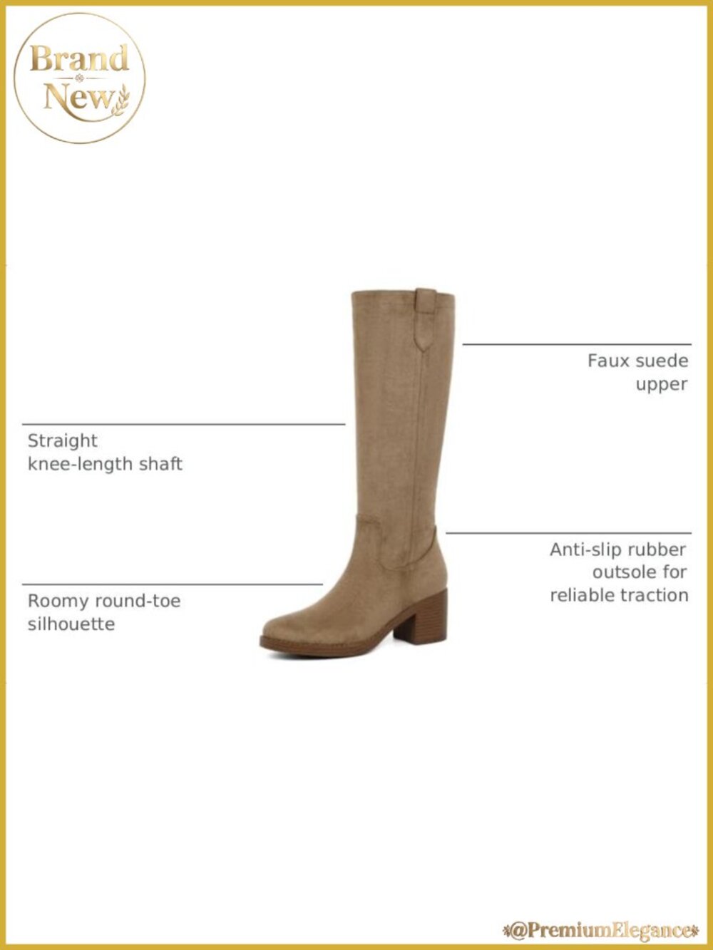 Knee High Boots Chunky Low Heel Round Toe Faux Suede Tall Boots - Picture 2 of 6